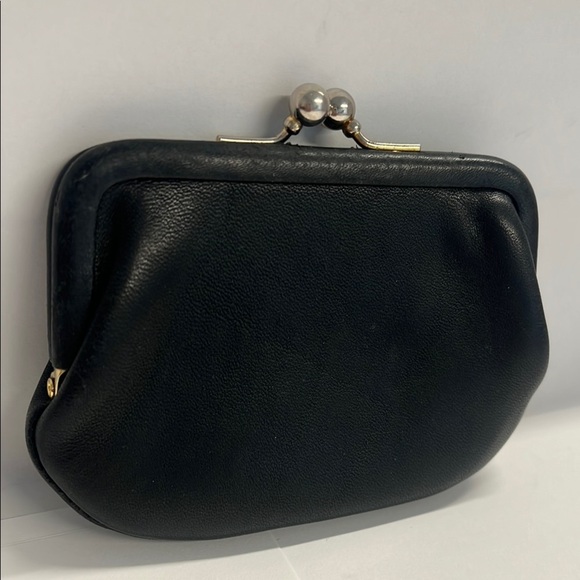 Coach Small Vintage Leather Kisslock Change Wallet Black Brown Interior - Picture 1 of 8